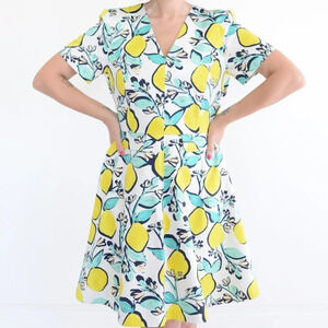 Draper James Lemon Orchard Love Circle  White & Yellow Fit & Flare Dress 12